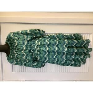Yakira Bella Green Knee Length Print Dress XL Geometric Flowy Boho Office New
